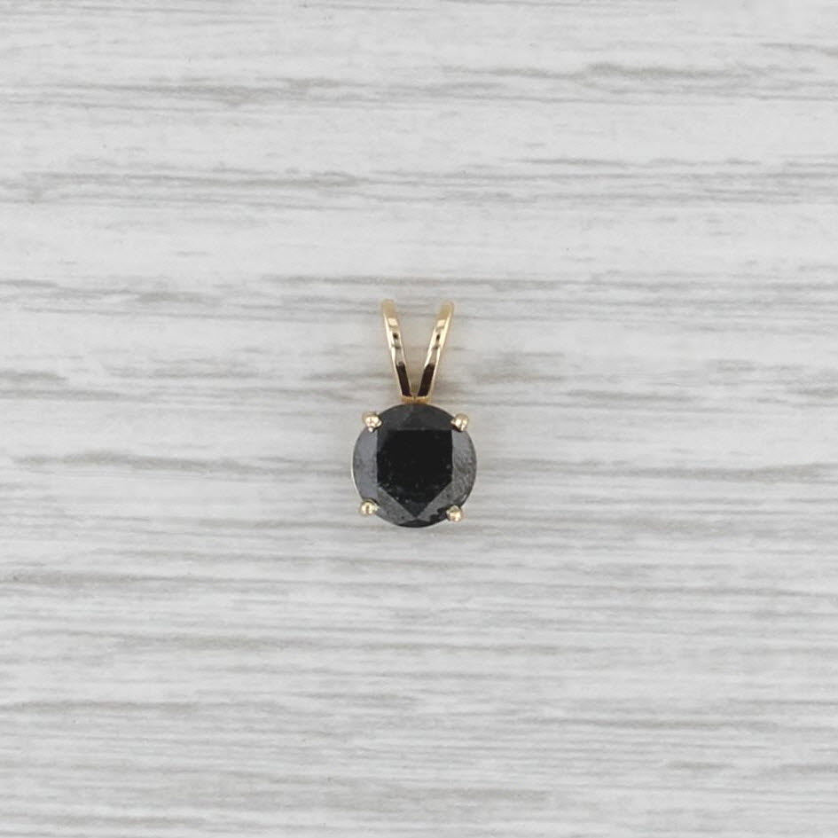 New 1.55ct Round Black Diamond Solitaire Pendant 14k Yellow Gold Small Drop