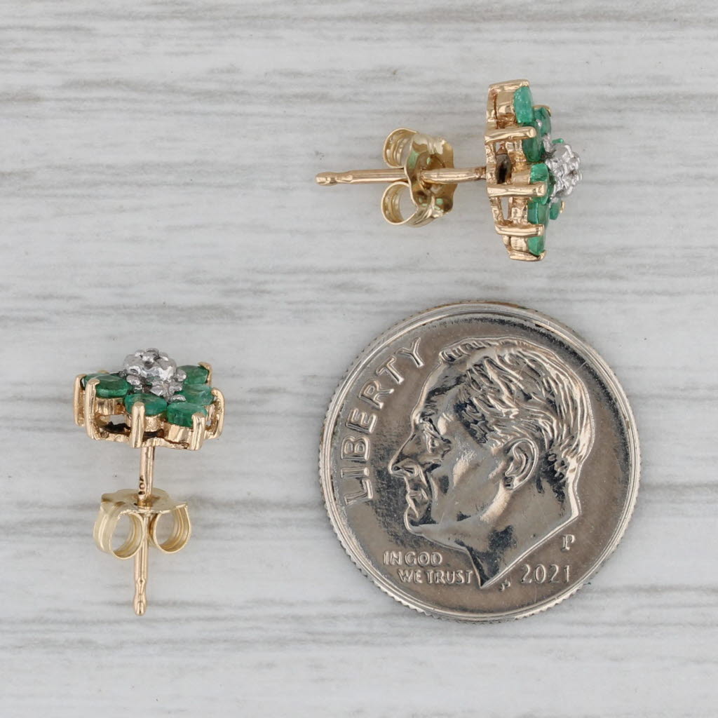 Gray 0.72ctw Emerald Diamond Cluster Flower Stud Earrings 10k Yellow Gold