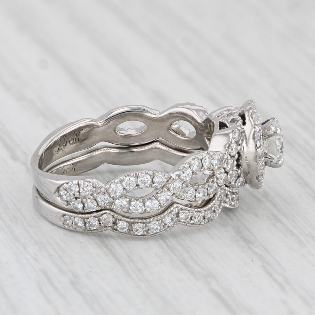 Light Gray Neil Lane 1.10ctw Diamond Halo Engagement Ring Wedding Band Bridal Set 14k Gold