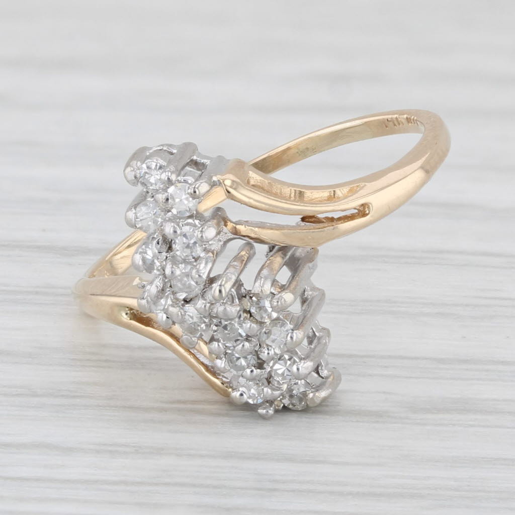 Light Gray Diamond Cluster Bypass Ring 14k Yellow Gold Size 4.5