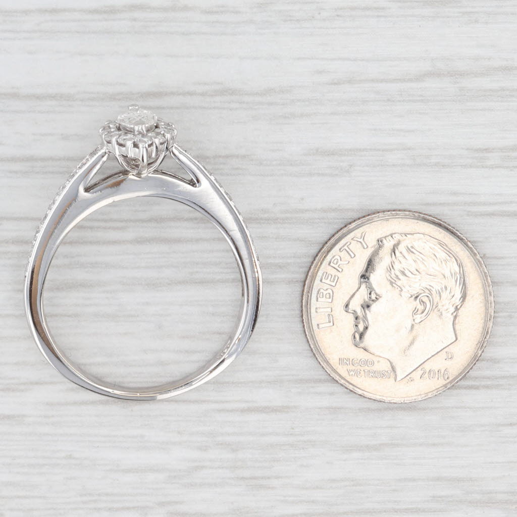 Light Gray 0.75ctw Marquise Halo Engagement Ring 14k White Gold Size 8 Cathedral Band