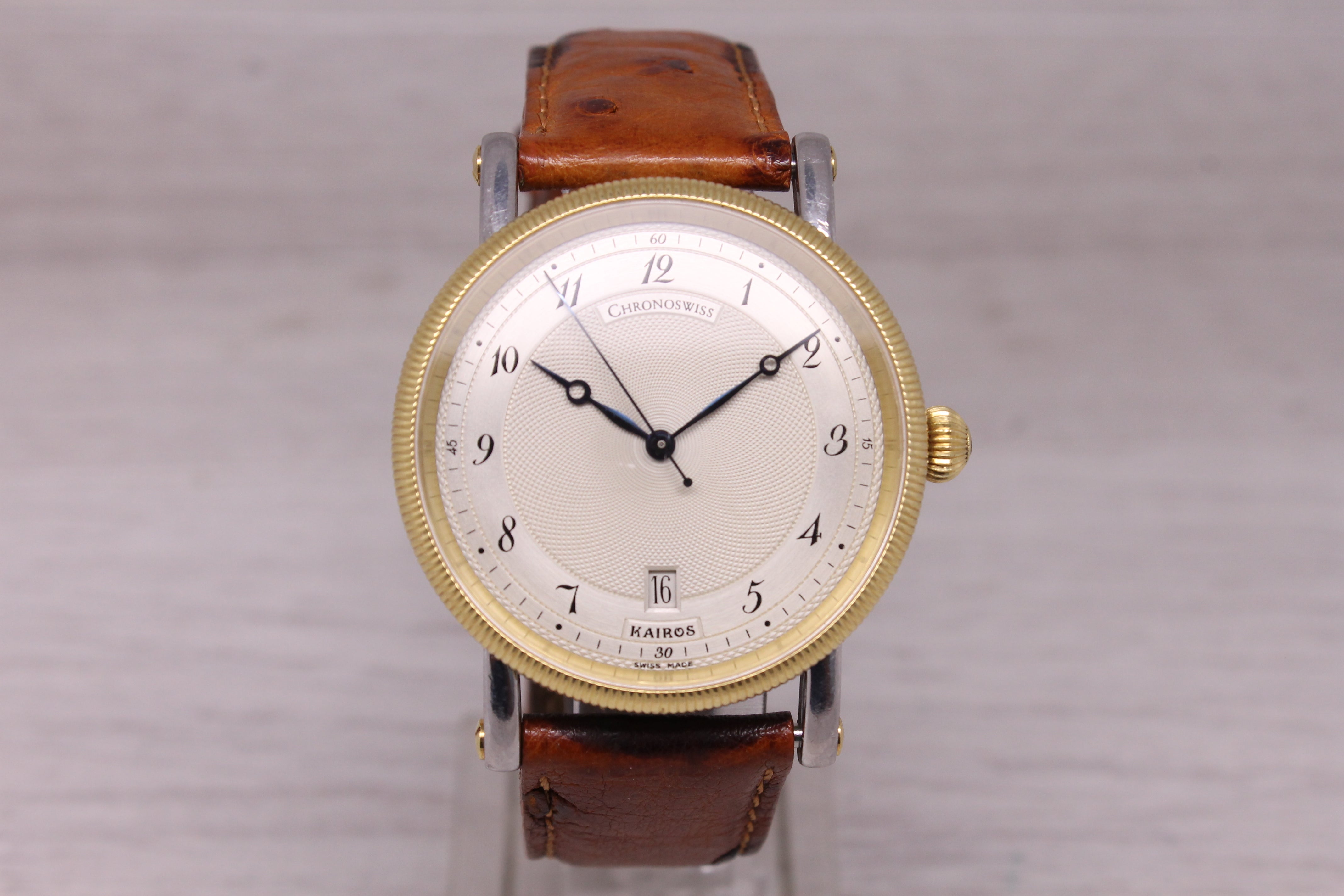 Chronoswiss Kairos Mens 38mm Automatic Watch CH2822 Silver Dial Gold Swiss Date