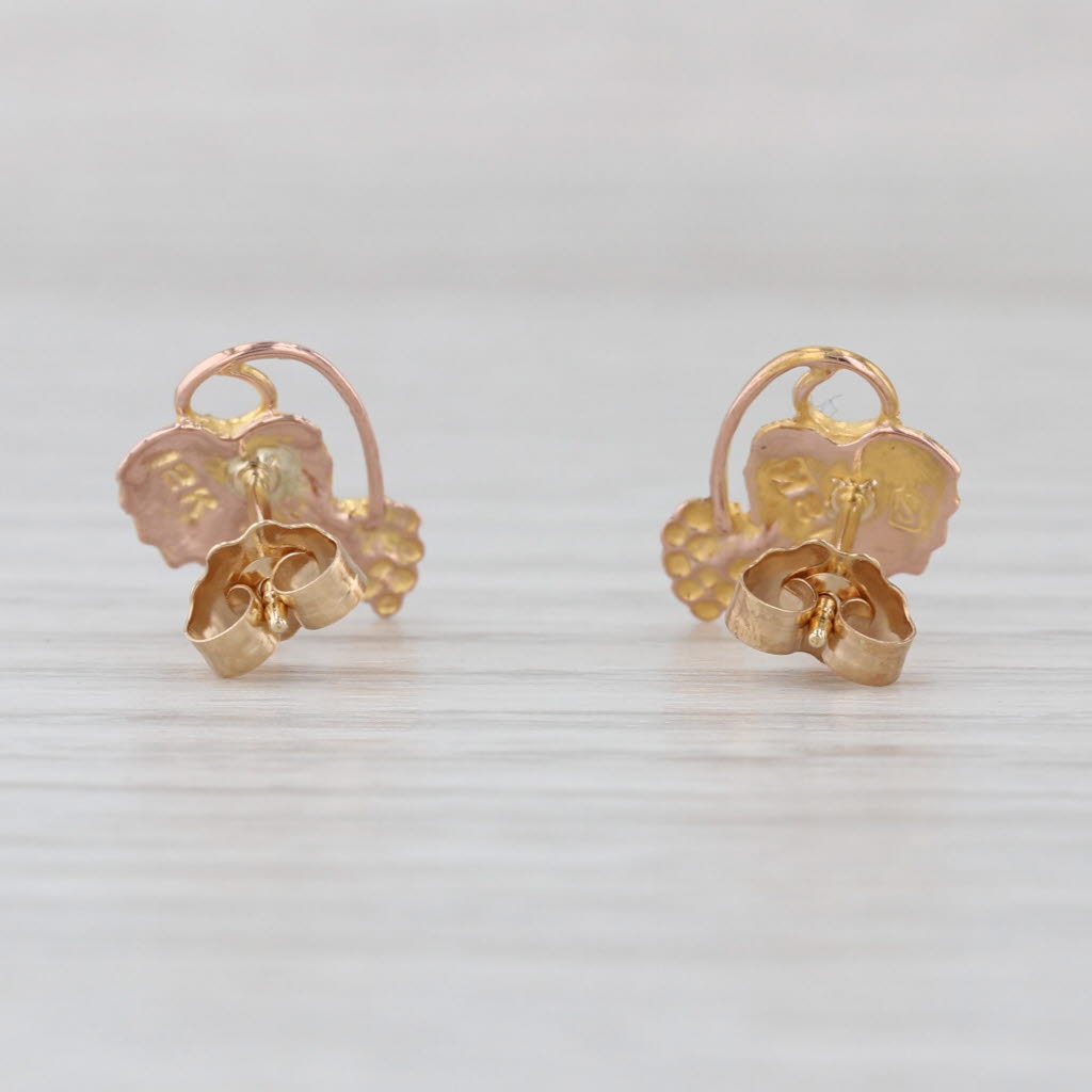 Stamper Black Hills Gold Leaf Stud Earrings 12k Yellow Rose Gold Floral Studs