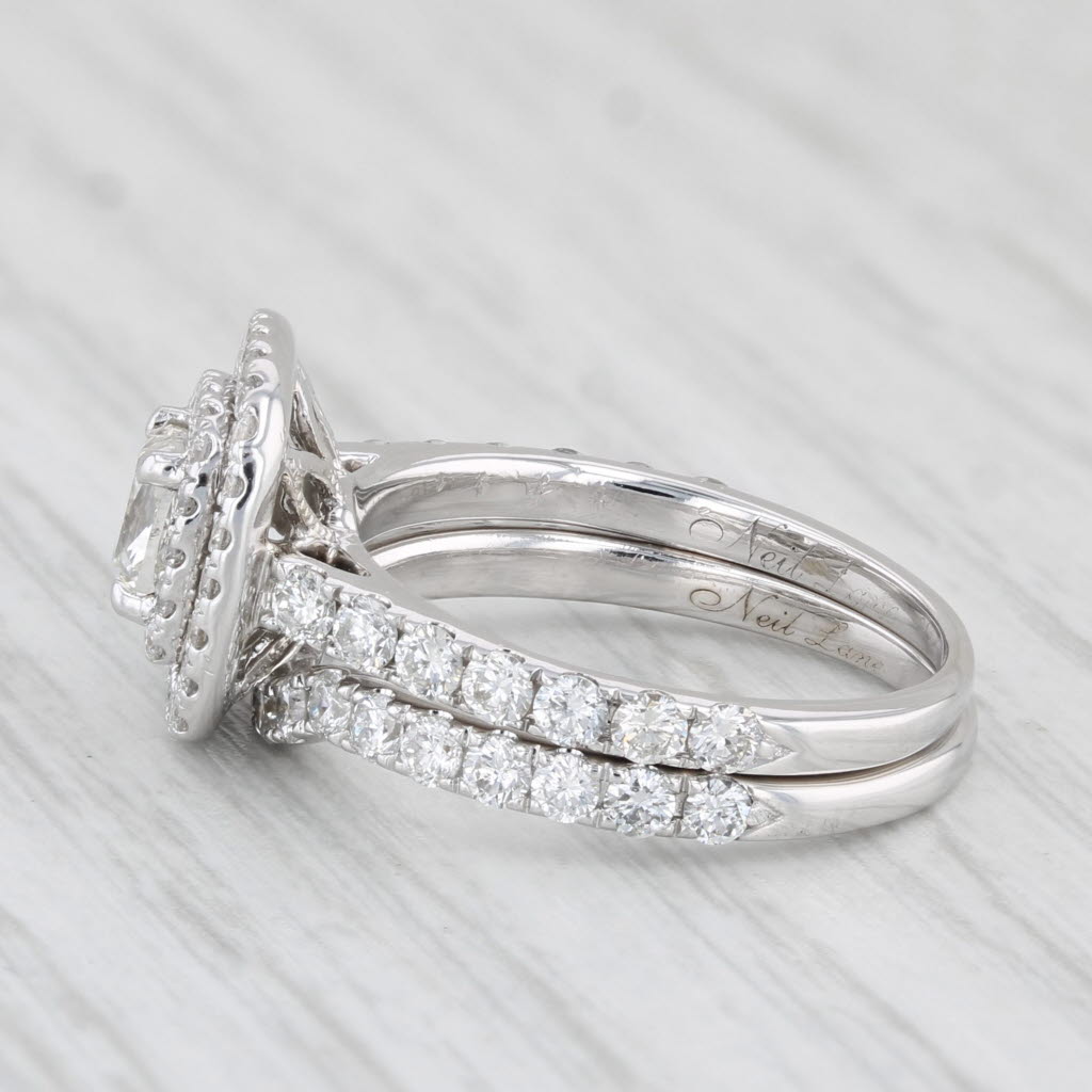 Light Gray Neil Lane 1.61ctw Diamond Halo Engagement Ring Wedding Bridal Set 14k White Gold