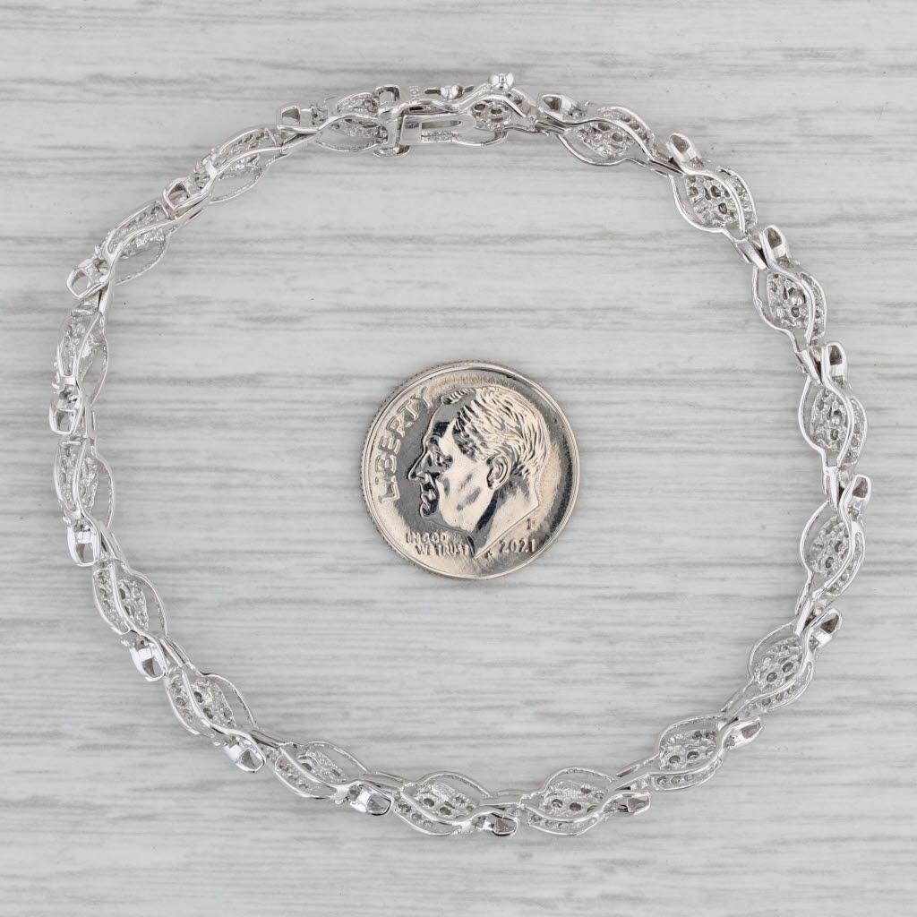 Gray 1ctw Diamond Scalloped Bracelet 10k White Gold 7" 5.6mm