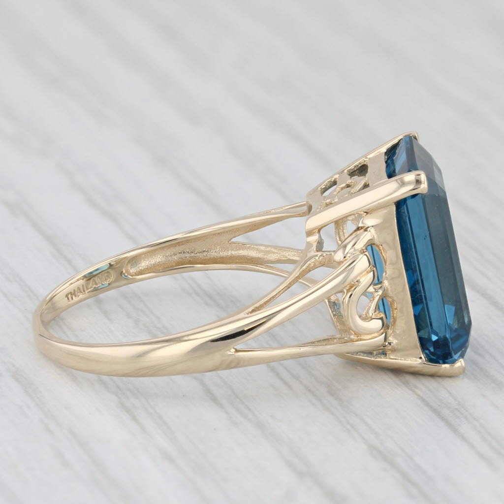 Light Gray 8.80ct London Blue Topaz Ring 14k Yellow Gold Emerald Cut Solitaire Size 8.25