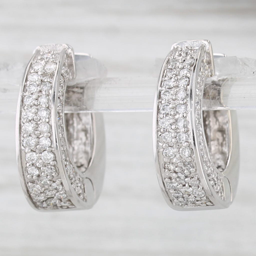 Light Gray 1.20ctw Diamond Hoop Earrings 14k White Gold Snap Top Hinged Hoops
