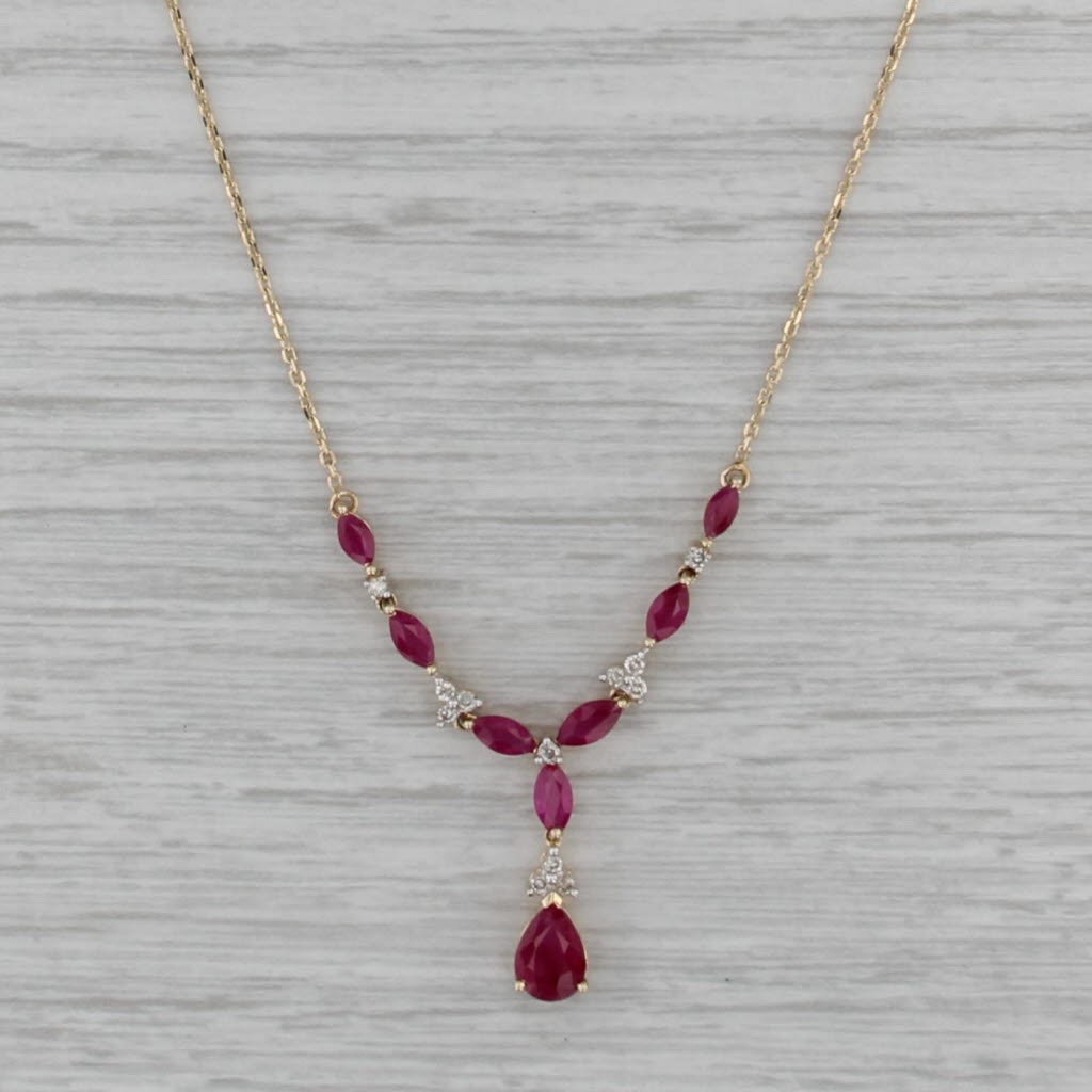 1.67ctw Ruby Diamond Lariat Necklace 14k Yellow Gold 17.75" Cable Chain