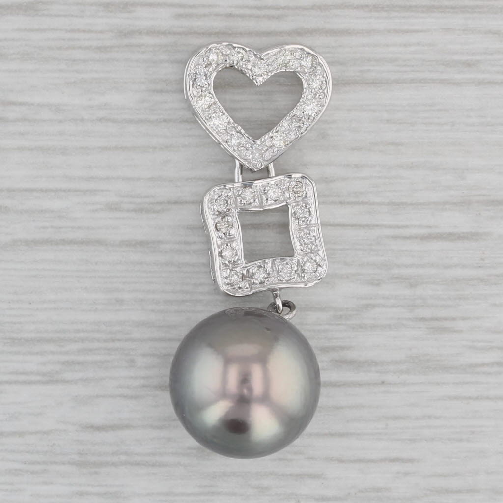 Gray Gray Cultured Pearl 0.20ctw Diamond Heart Pendant 14k White Gold