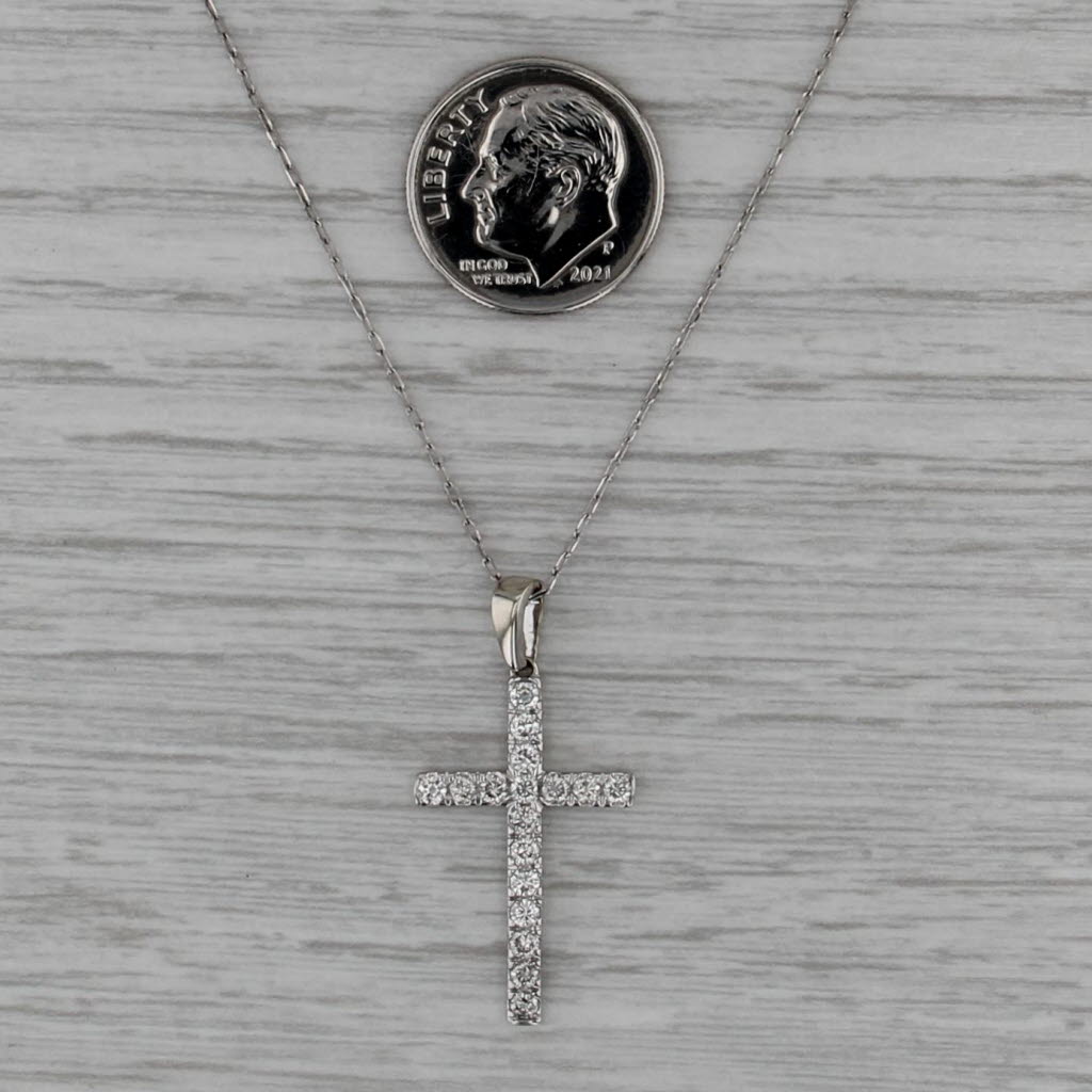 0.38ctw Diamond Cross Pendant 10k White Gold 16.5-18.75" Cable Chain
