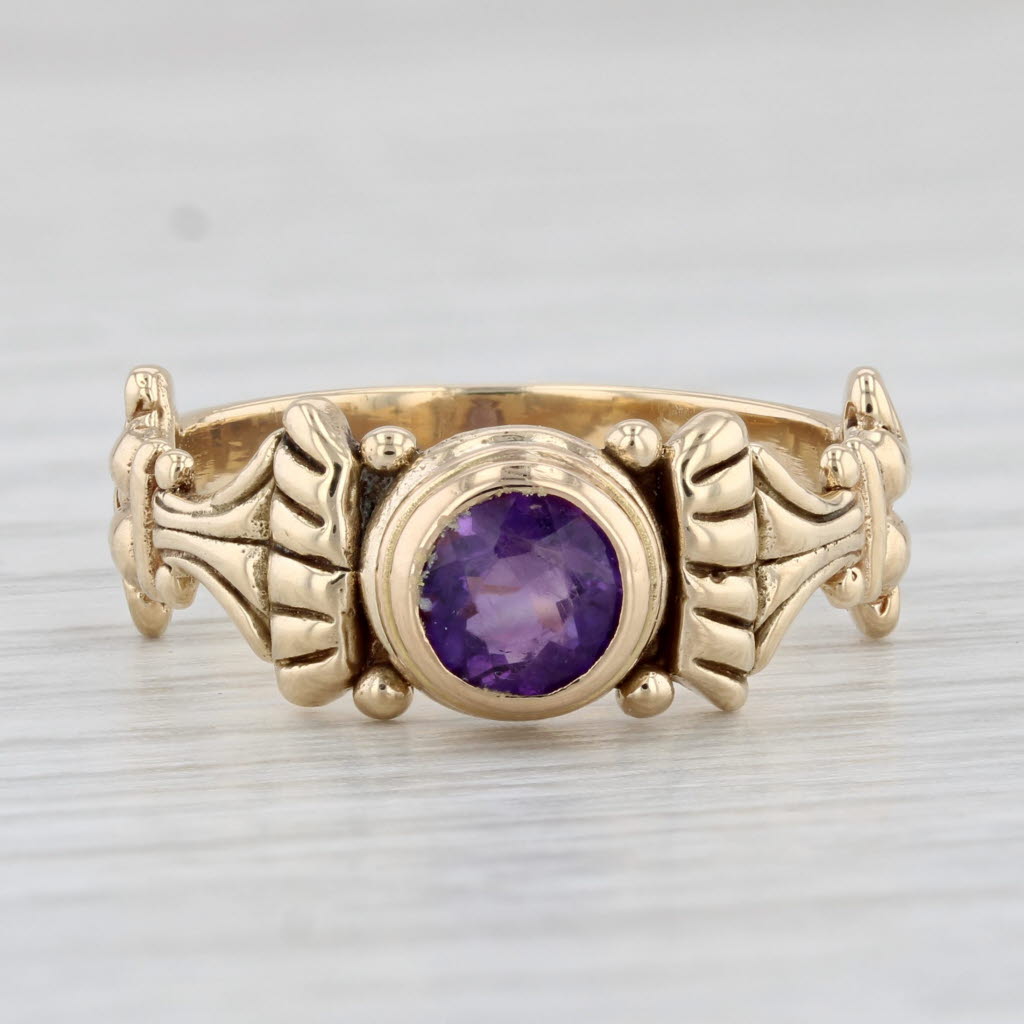 Light Gray 0.55ct Round Amethyst Solitaire Ring 14k Yellow Gold Size 7