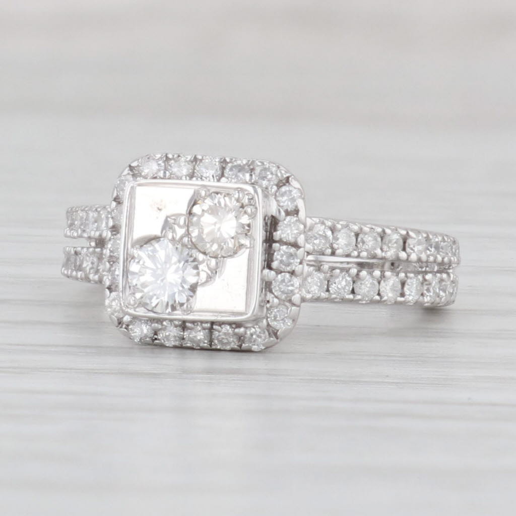 Light Gray 0.90ctw Diamond Halo Engagement Ring 10k White Gold Size 6