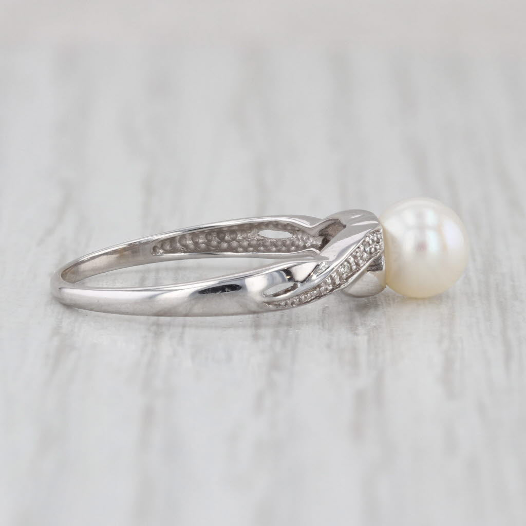 Cultured Pearl Diamond Ring 10k White Gold Size 7
