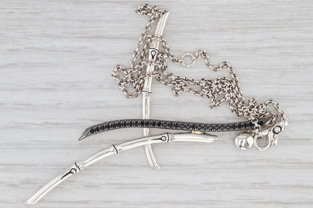 Light Gray John Hardy Bamboo Collection Statement Necklace 0.30ctw Sapphire Sterling Silver