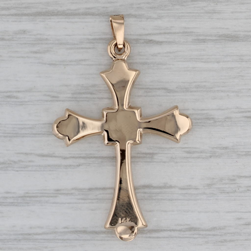 Gray Floral Cross Pendant 14k Yellow Green Gold Vintage Religious Jewelry