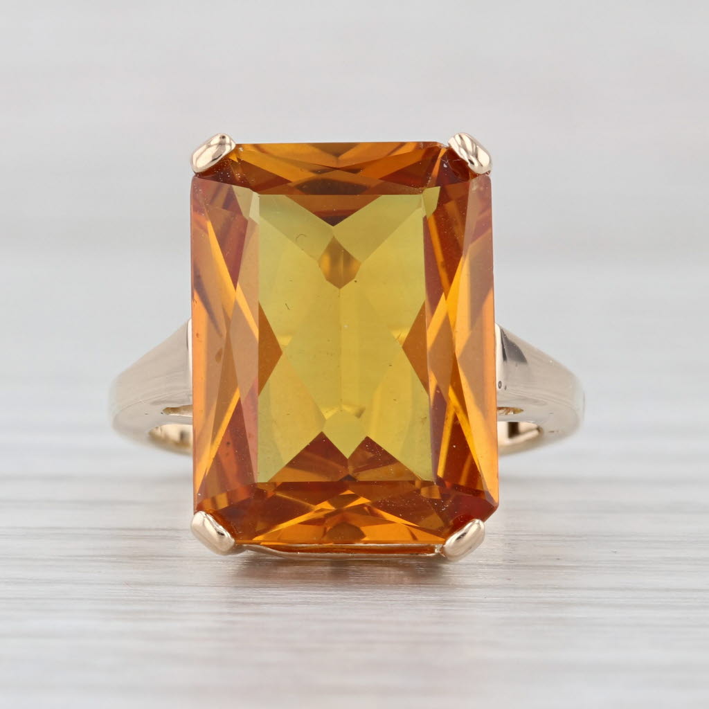 12.30ct Lab Created Yellow Orange Sapphire 14k Yellow Gold Size 6 Arthritic Band