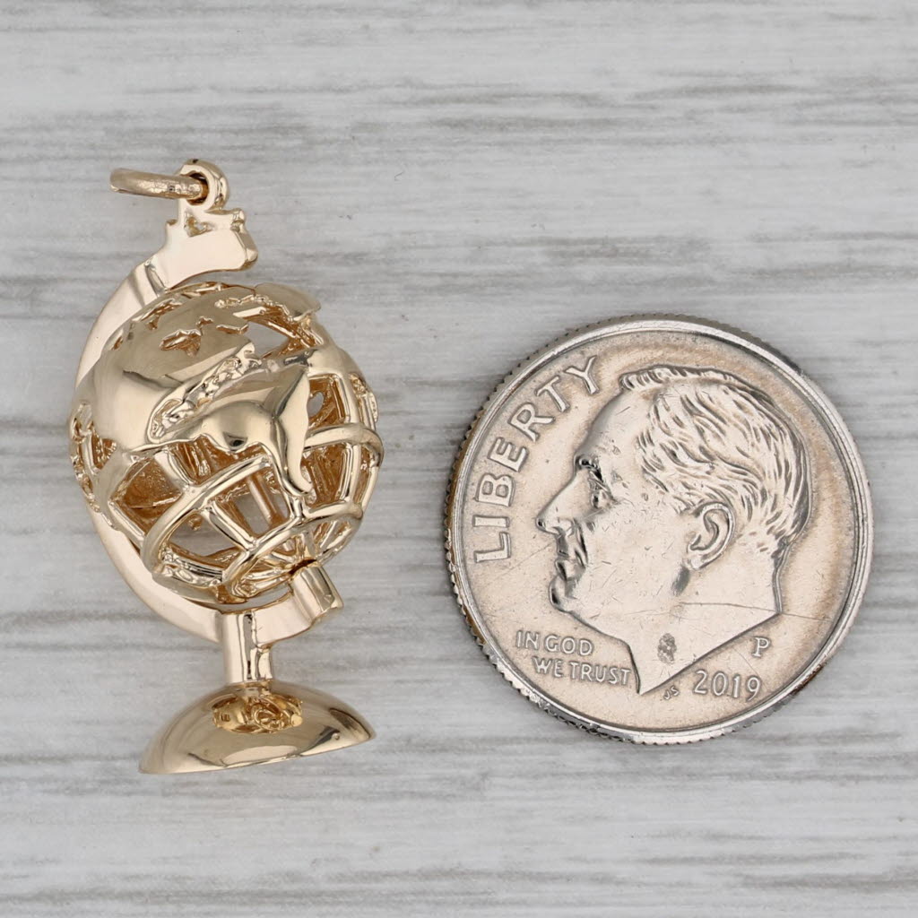 Gray Spinning Globe Charm 14k Yellow Gold Pendant