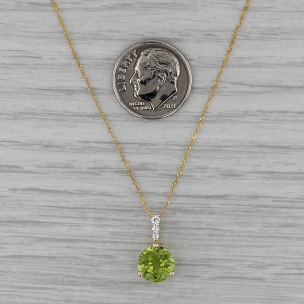 2.15ctw Peridot White Sapphire Pendant Necklace 10k Yellow Gold 18.25"