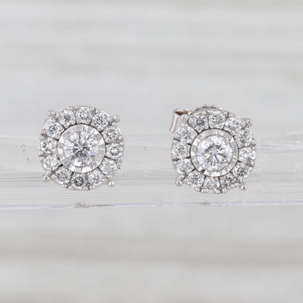 0.32ctw Round Diamond Halo Stud Earrings 14k White Gold Studs