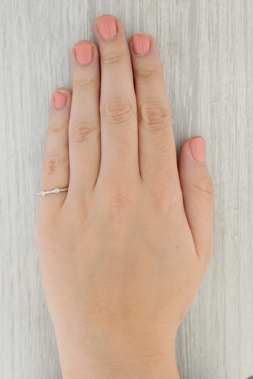 Tan Diamond 3-Stone Stackable Ring 10k White Gold Size 7 Wedding Band