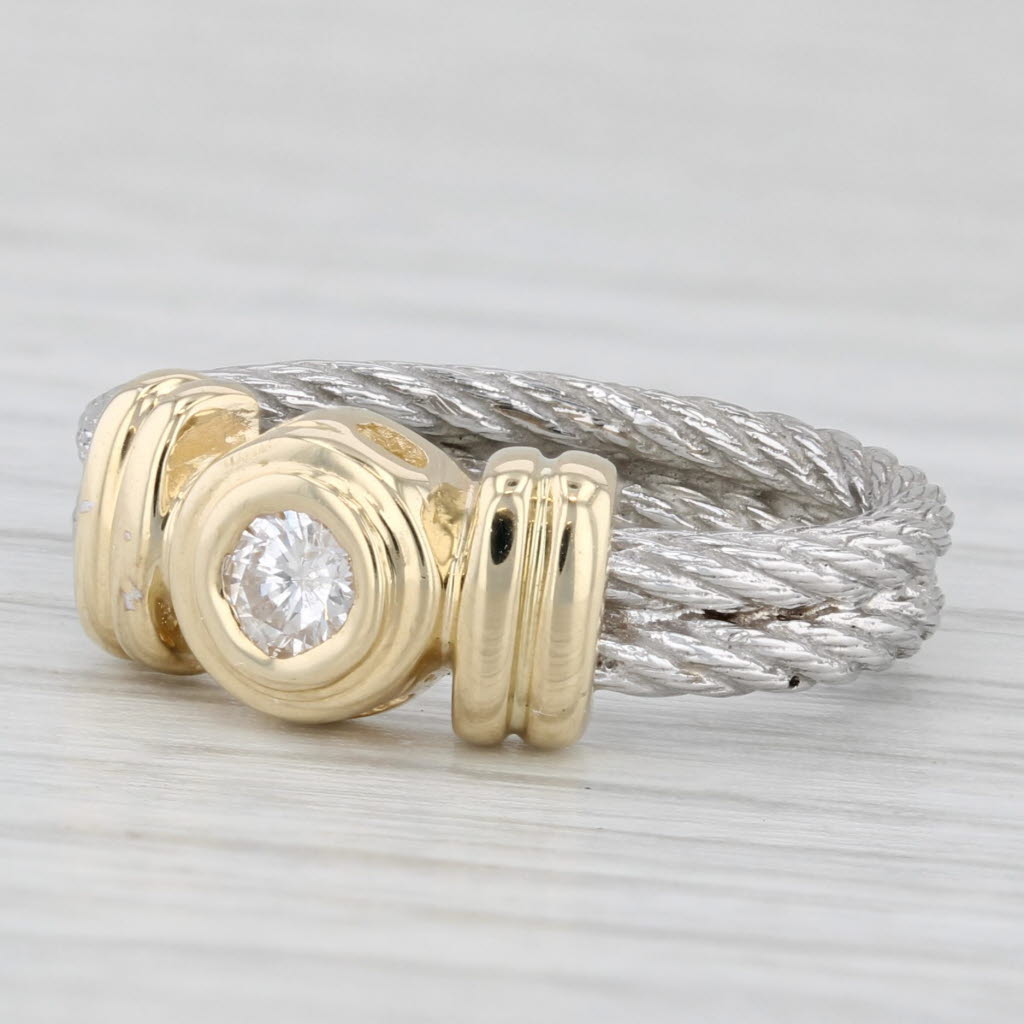 Light Gray 0.17ct Round Diamond Solitaire Cable Ring 14k Yellow White Gold Sz 6 Engagement