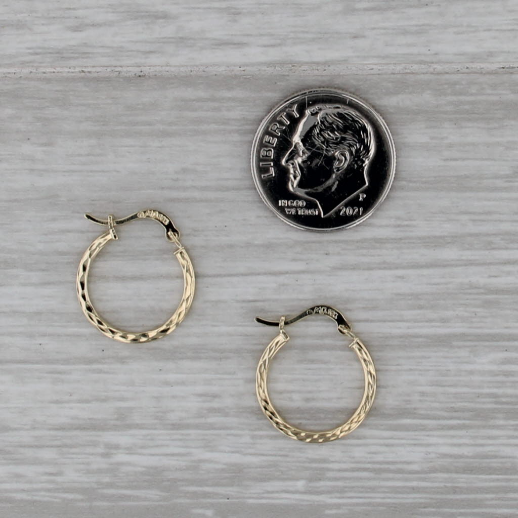 Patterned Hoop Earrings 10k Yellow Gold Small Round Hoops Snap Top