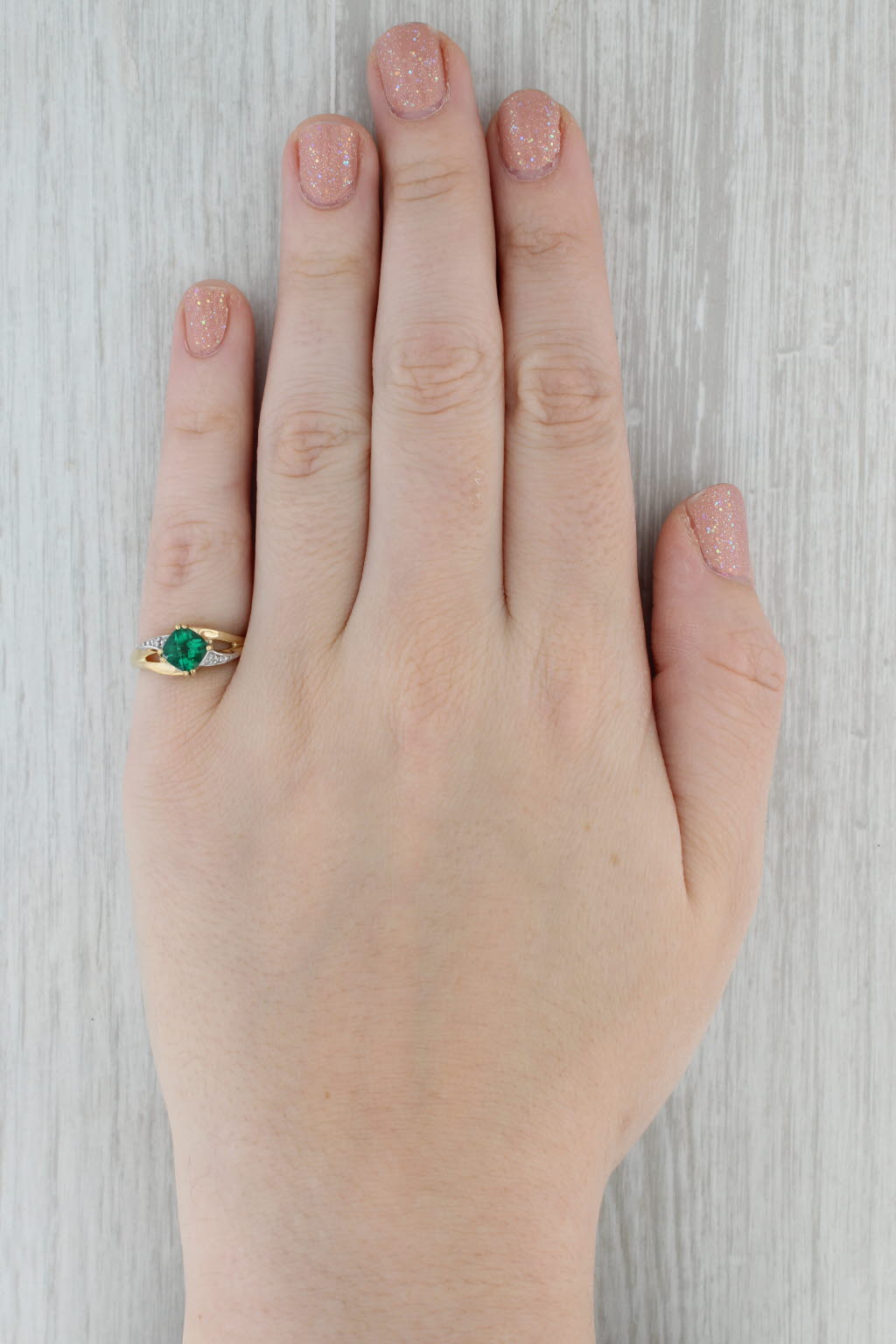 Dark Gray 0.75ct Lab Created Emerald Diamond Ring 10k Yellow Gold Size 5.5