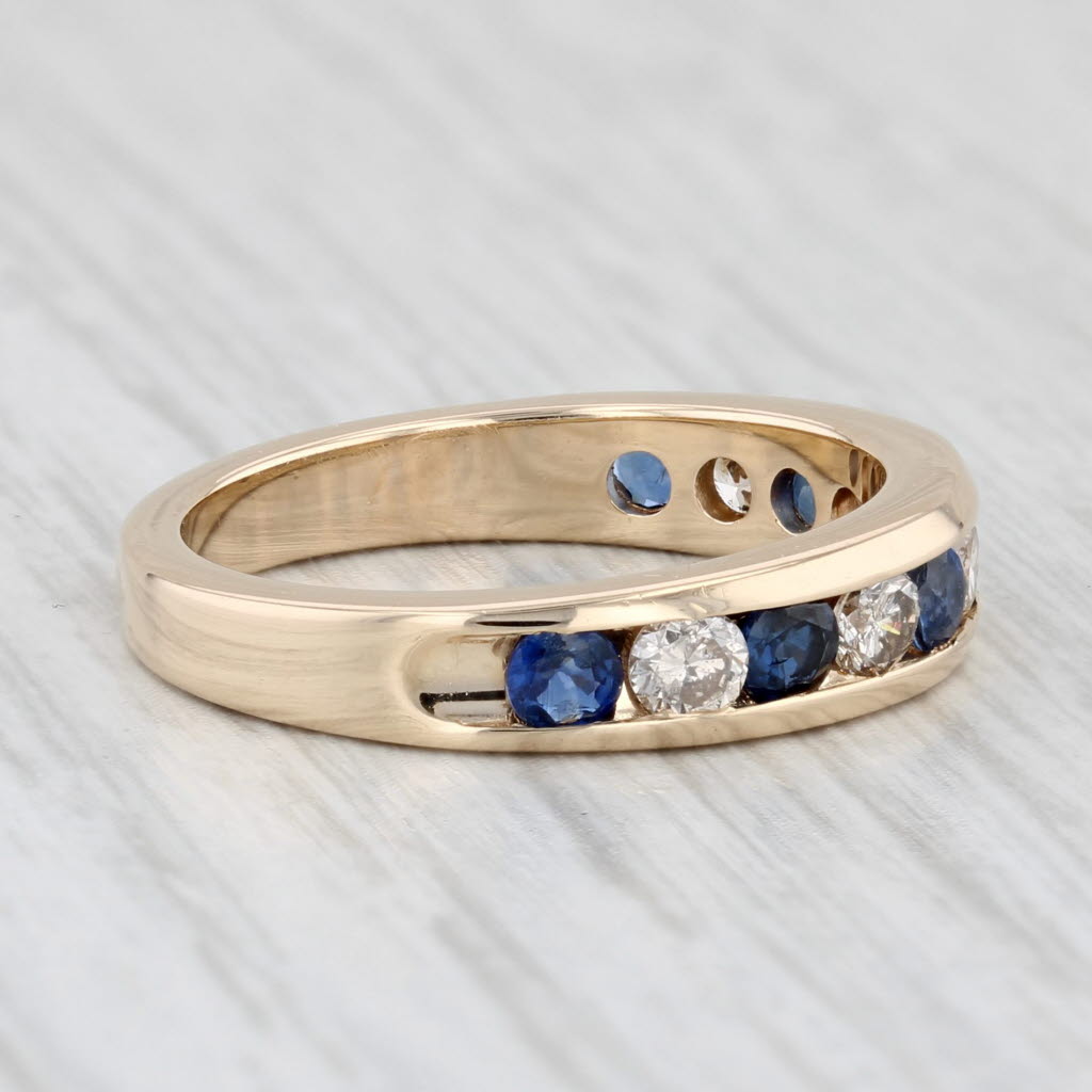 Light Gray 1.02ctw Blue Sapphire Diamond Ring 14k Yellow Gold Size 6-6.25 Stackable Band