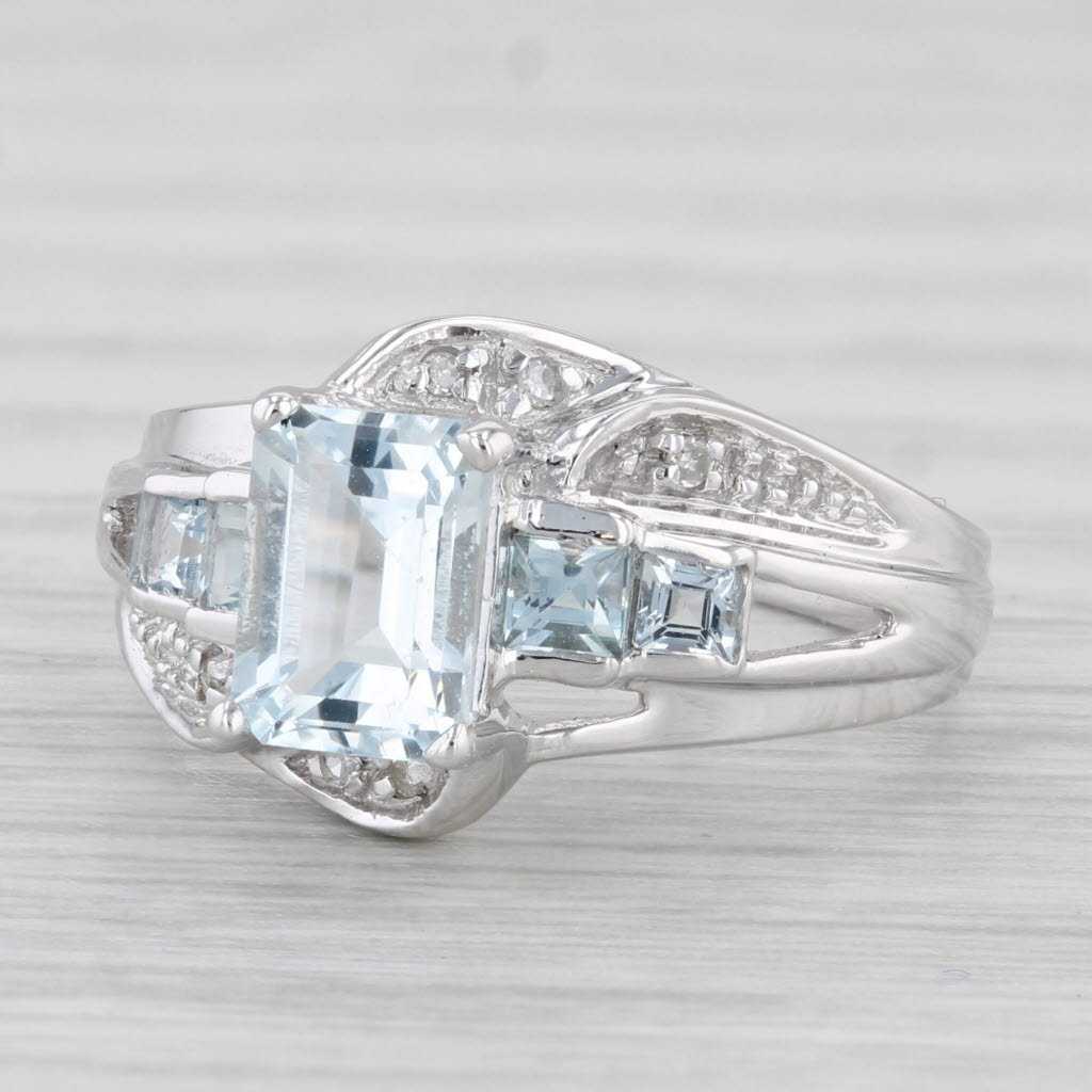 Light Gray 1.28ctw Aquamarine Diamond Ring 10k White Gold Size 5