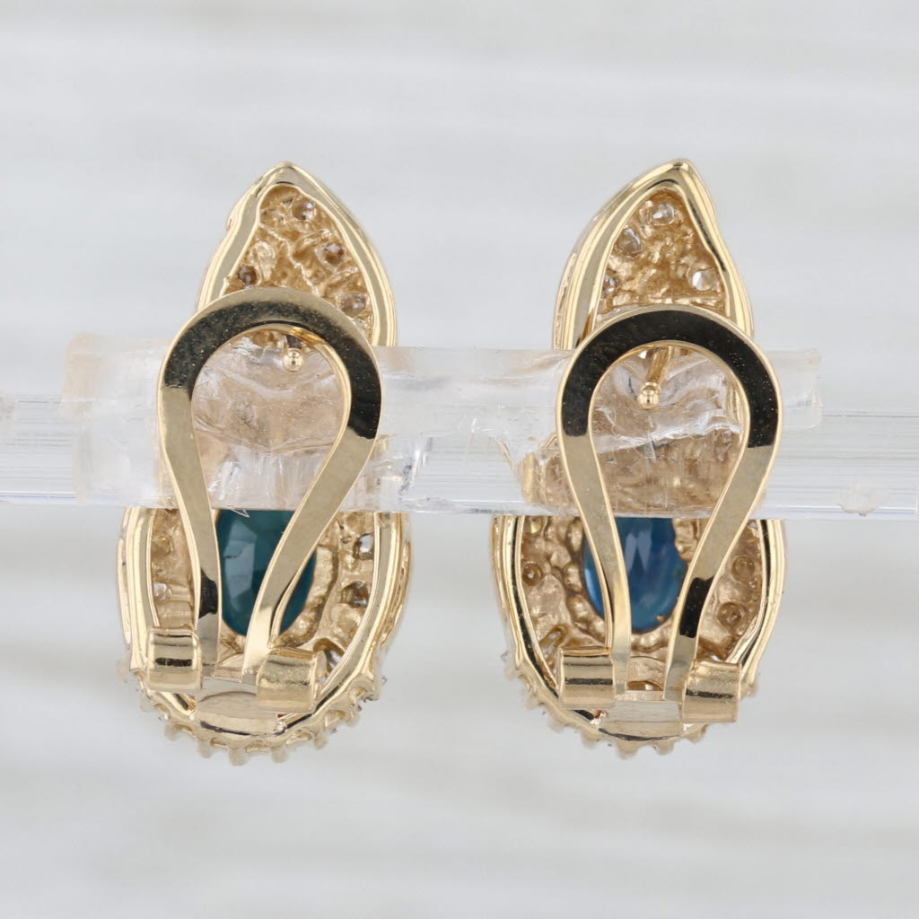 2.50ctw Blue Sapphire Diamond Drop Earrings 14k Yellow Gold Omega Backs