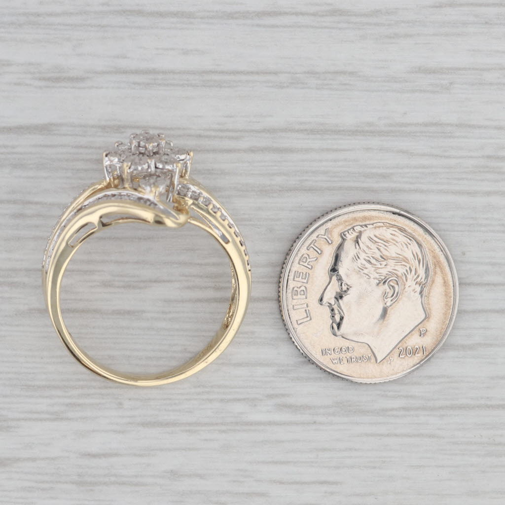 Gray 0.18ctw Diamond Cluster Bypass Ring 10k Yellow Gold Size 7 Engagement