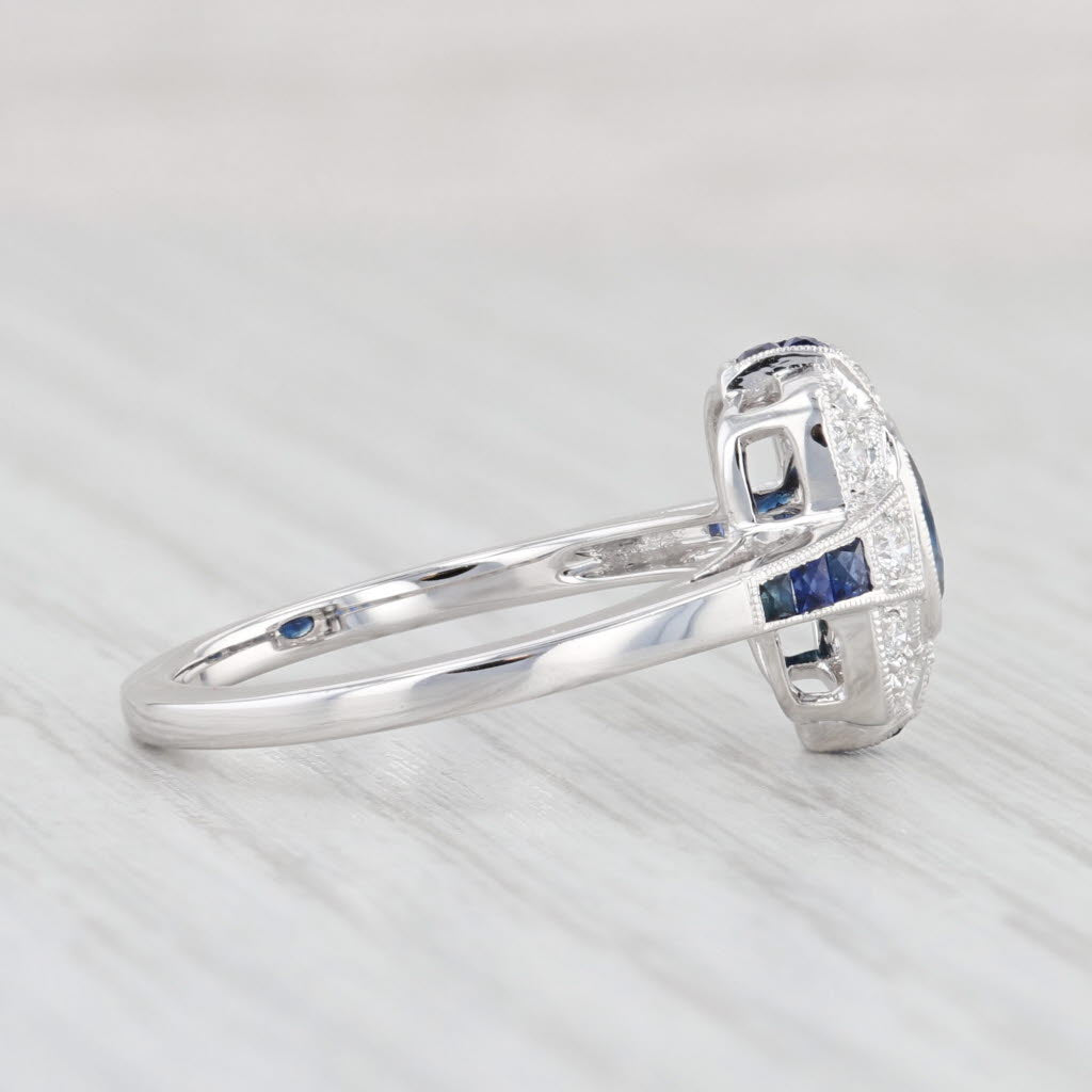 New Beverley K 1.30ctw Sapphire Diamond Halo Ring 18k Gold Engagement Size 6.75