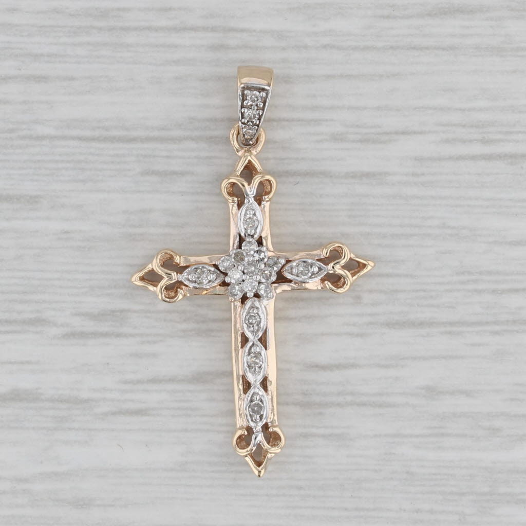 Gray Diamond Cross Pendant 14k Yellow White Gold Religious Jewelry