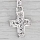Diamond Cross Pendant Necklace 14k White Gold 18" Rope Chain