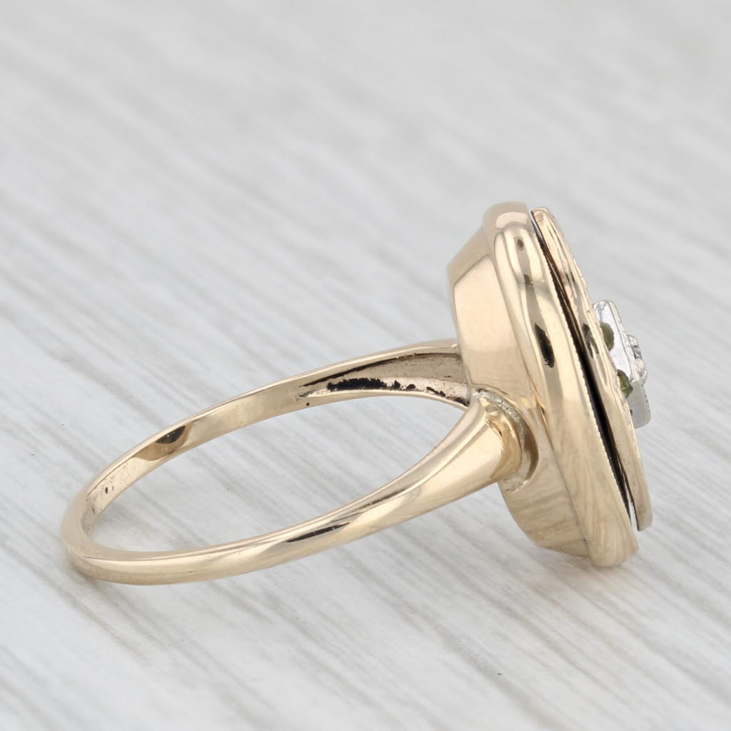 Light Gray Vintage Onyx Signet Ring 10k Yellow Gold Diamond Accent