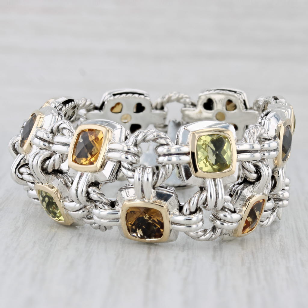 Light Gray David Yurman 0.25ctw Peridot Citrine Bracelet Sterling Silver 18k Gold 7"