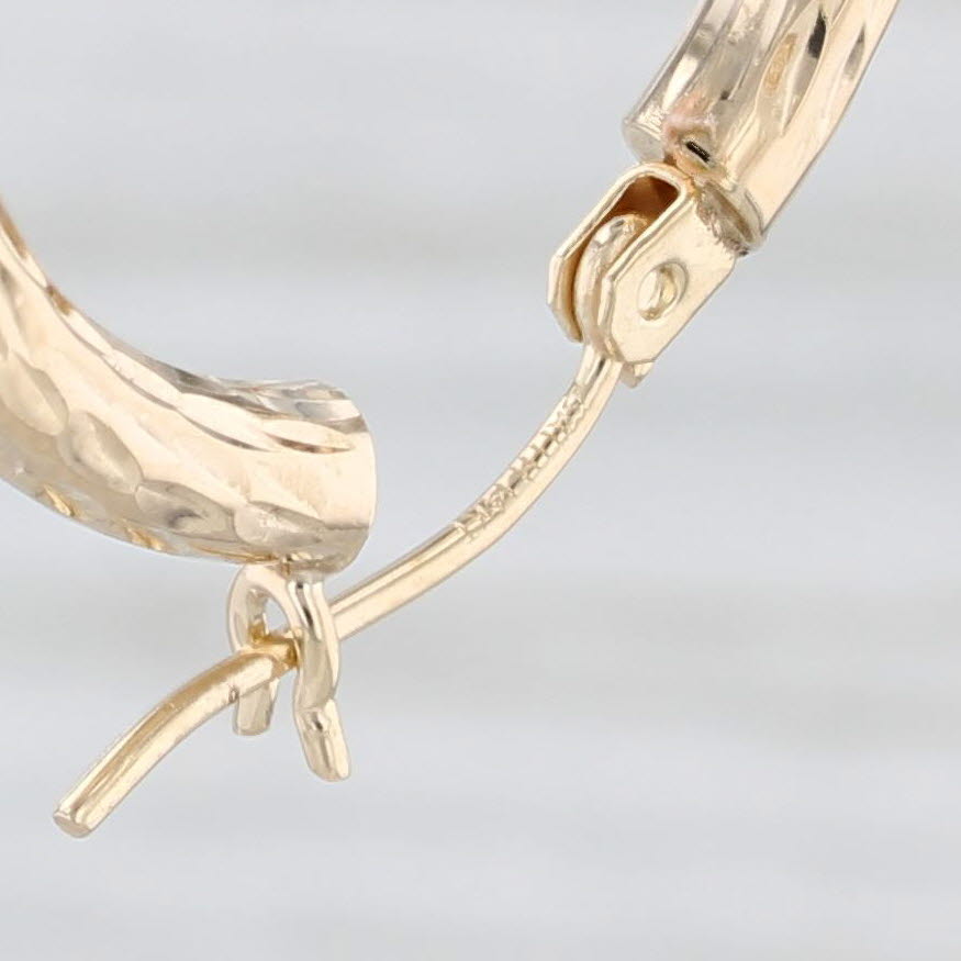 Light Gray Hammered Round Hoop Earrings 14k Yellow Gold Snap Top Hoops