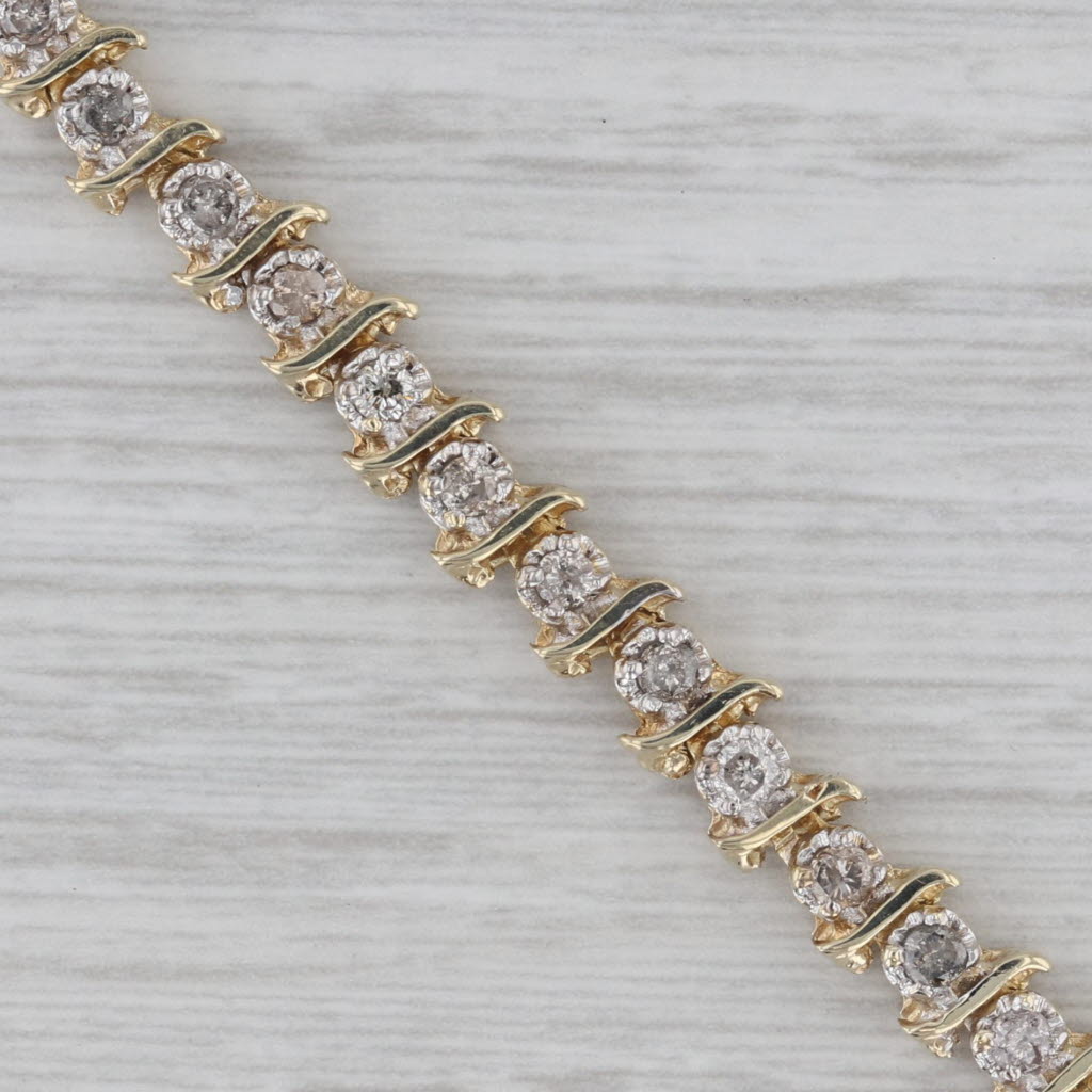 Gray 1.50ctw Diamond Tennis Bracelet 10k Yellow Gold 7.25"