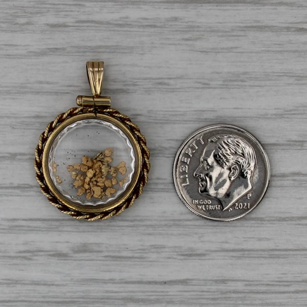 20k Gold Nugget in Glass Vintage Pendant 1/20 12k Gold Filled Bezel
