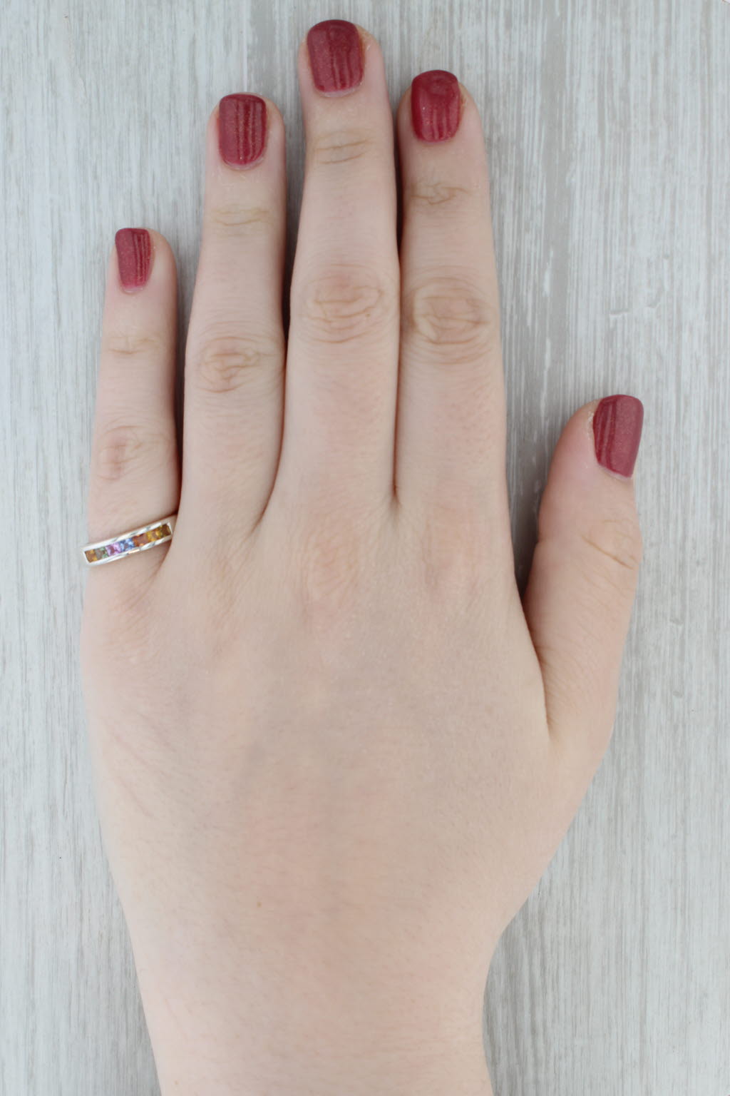 Gray 0.91ctw Rainbow Sapphires Ring Sterling Silver Size 6.25 Stackable Band COA