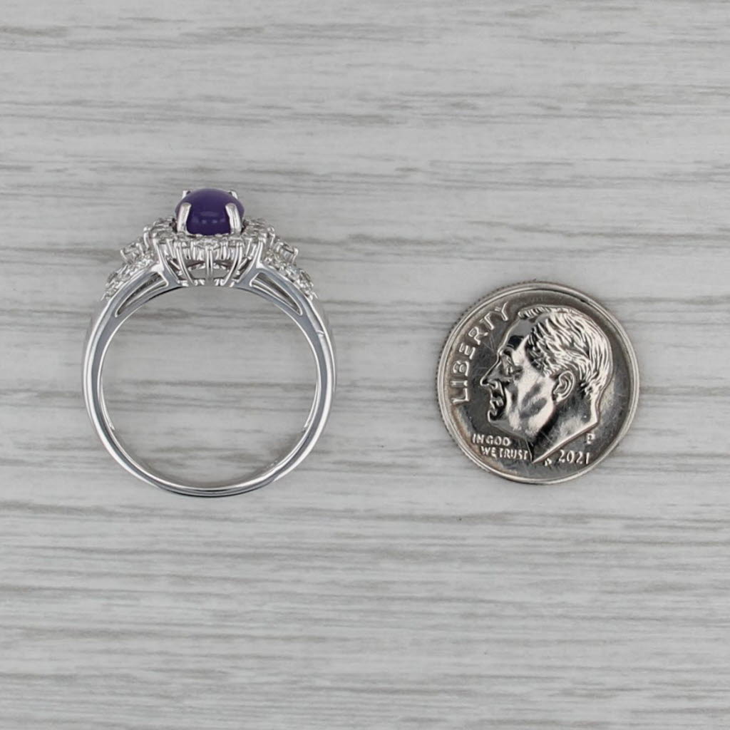 New 2.48ctw Purple Star Sapphire Diamond Halo Ring 14k White Gold Size 8.5