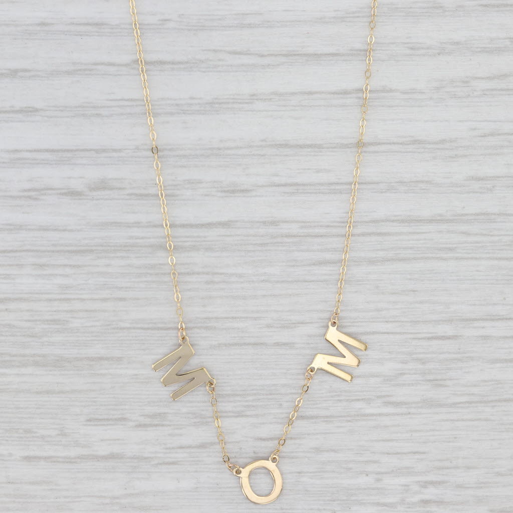 Light Gray New MOM Letters Cable Chain Necklace 14k Yellow Gold 16"-18"