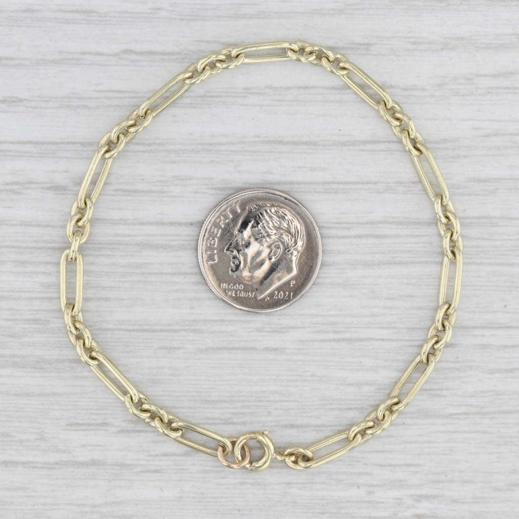 Vintage Figaro Chain Bracelet 14k Yellow Gold 6.5" 3.8mm Starter Charm