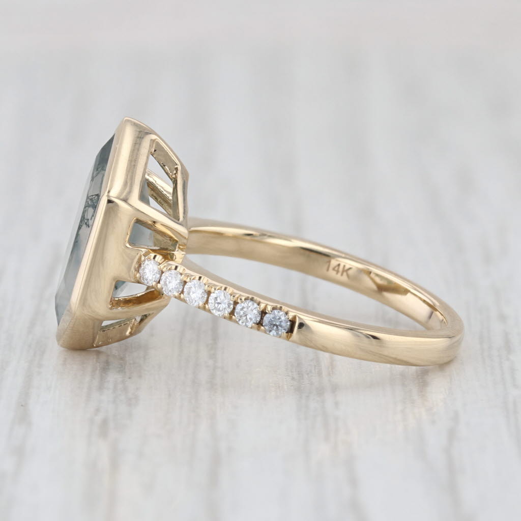 4.94ctw Moss Agate Moissanite Ring 14k Yellow Gold Size 7.75