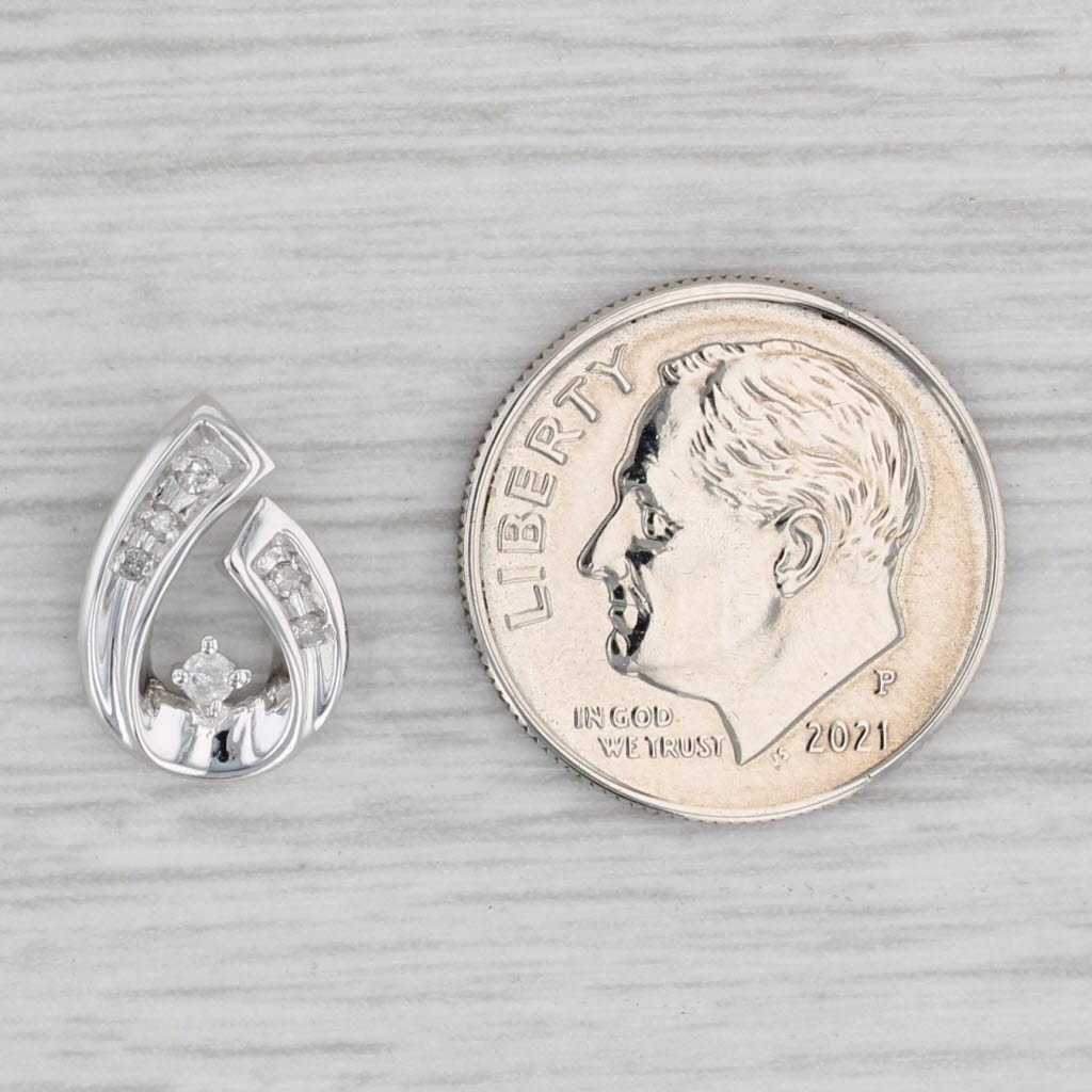 Light Gray Small Diamond Teardrop Pendant 10k White Gold