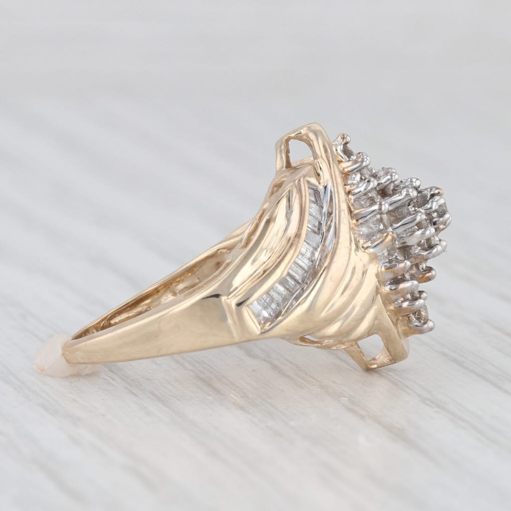 Light Gray 0.40ctw Diamond Cluster Ring 10k Yellow Gold Size 7.5 Scalloped Bypass
