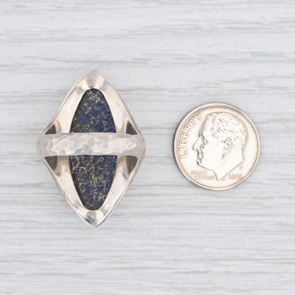 New Nina Wynn Blue Lapis Lazuli Ring Mekong Sterling Silver Hammered Size 7.25