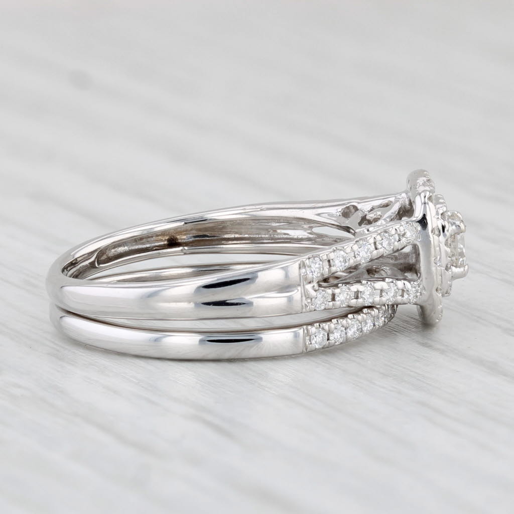 Light Gray 0.44ctw Round Diamond Halo Engagement Ring Wedding Band Bridal Set 14k Gold Sz 6