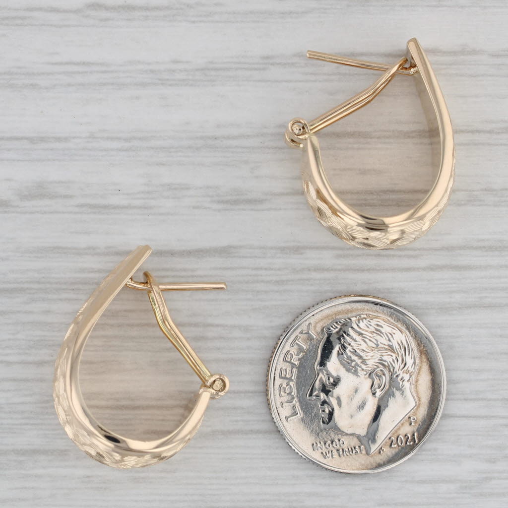 Gray Textured J-Hook Earrings 14k Yellow Gold Omega Back Drops