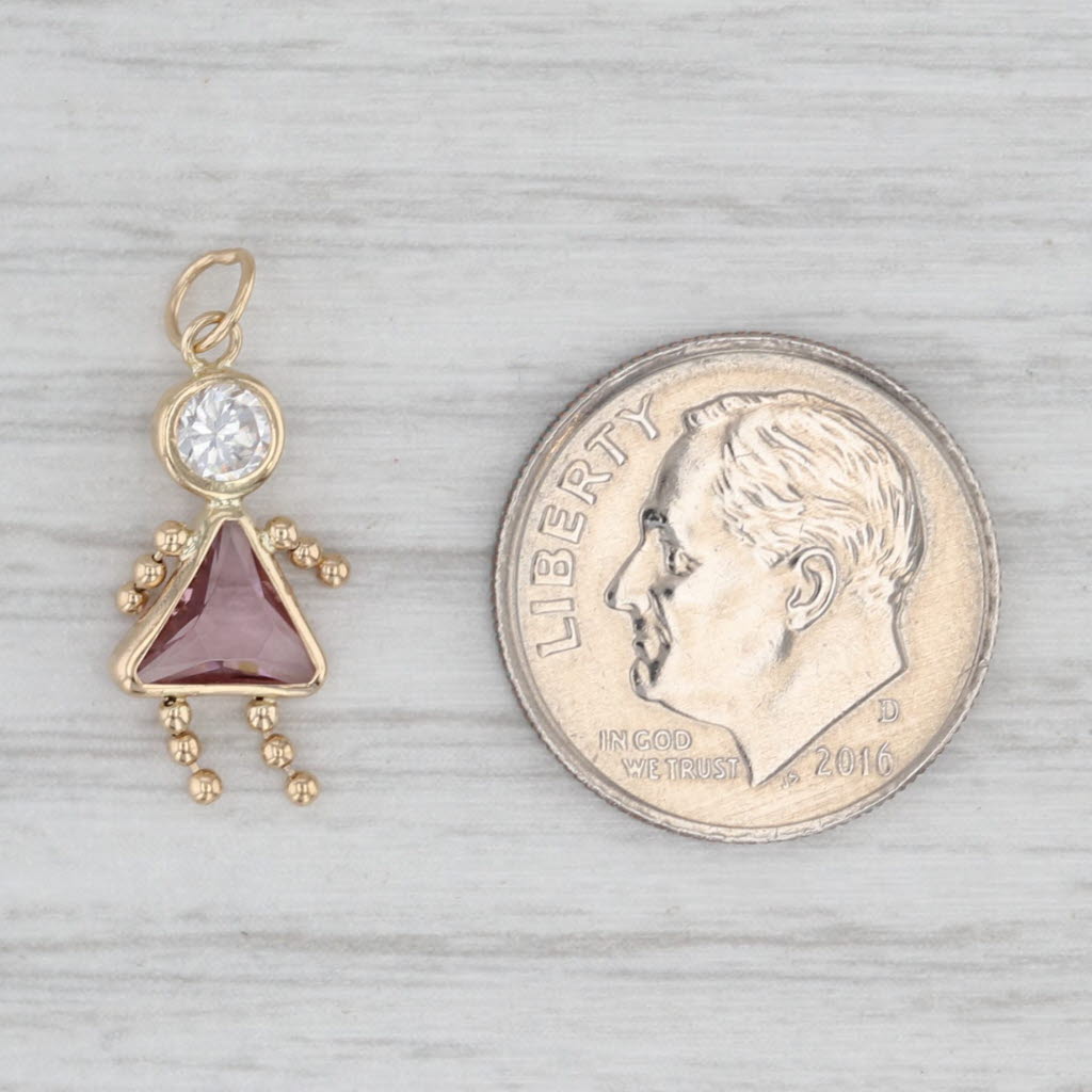 Cubic Zirconia Simulated Amethyst February Birthstone Girl 14k Gold Charm